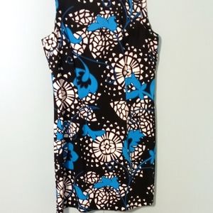 Kim Rogers Dress Black White Blue Size 14‎ Floral Sleeveless Stretchy